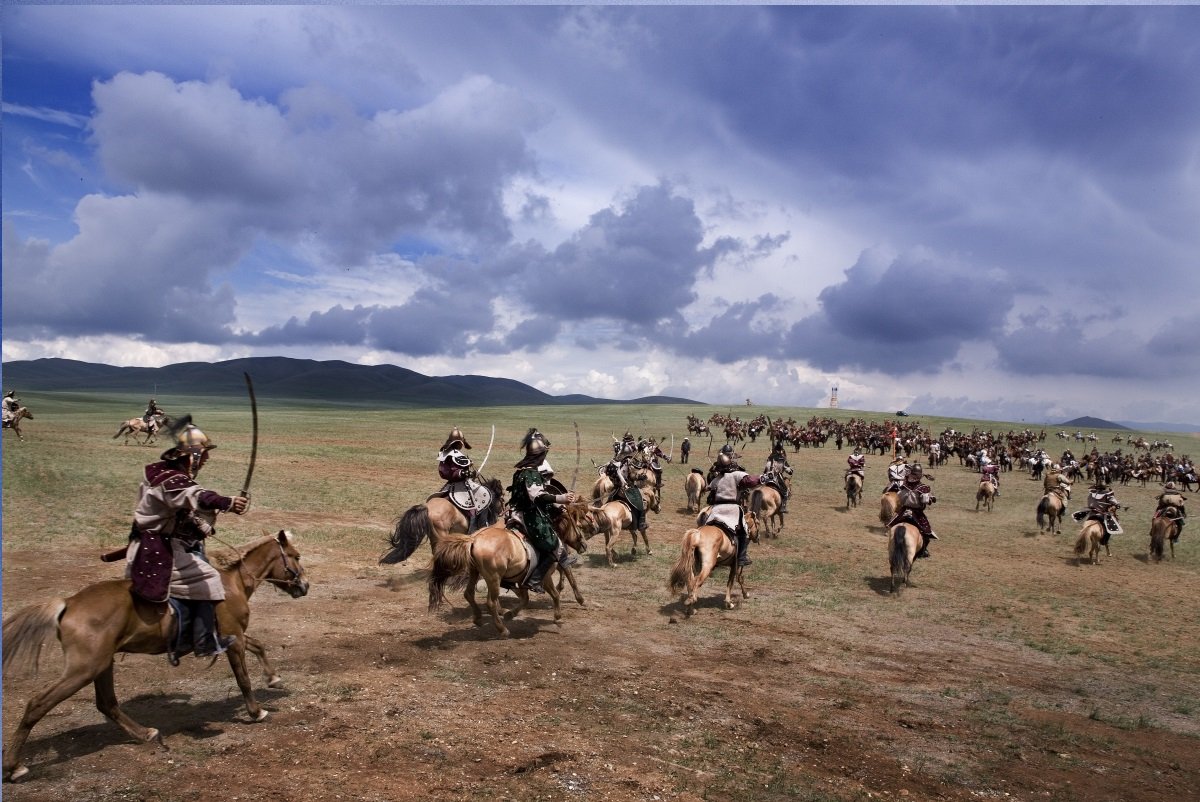 Mongolian Horsemen Ride in Historical Dress 