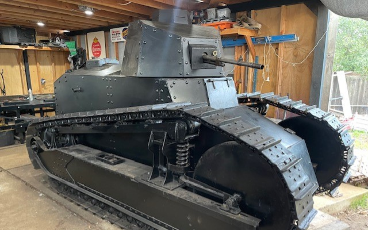 Cameron Swinney's tank in the workshop.