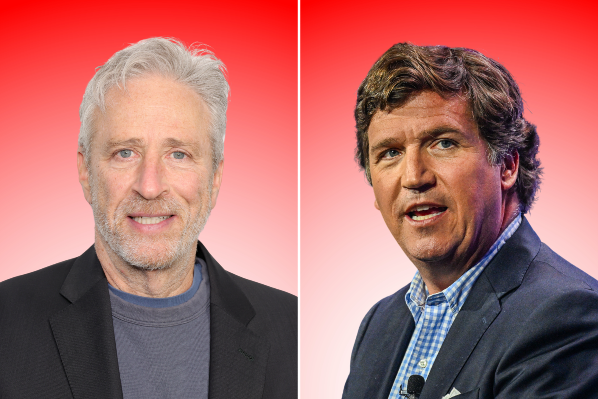 Jon Stewart, 2023 (left). Tucker Carlson, 2023