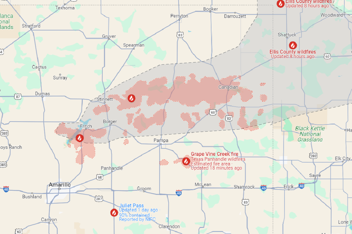 Texas Wildfire Map Update As Smokehouse Creek Fire Sparks Mass   Wildfire Map 