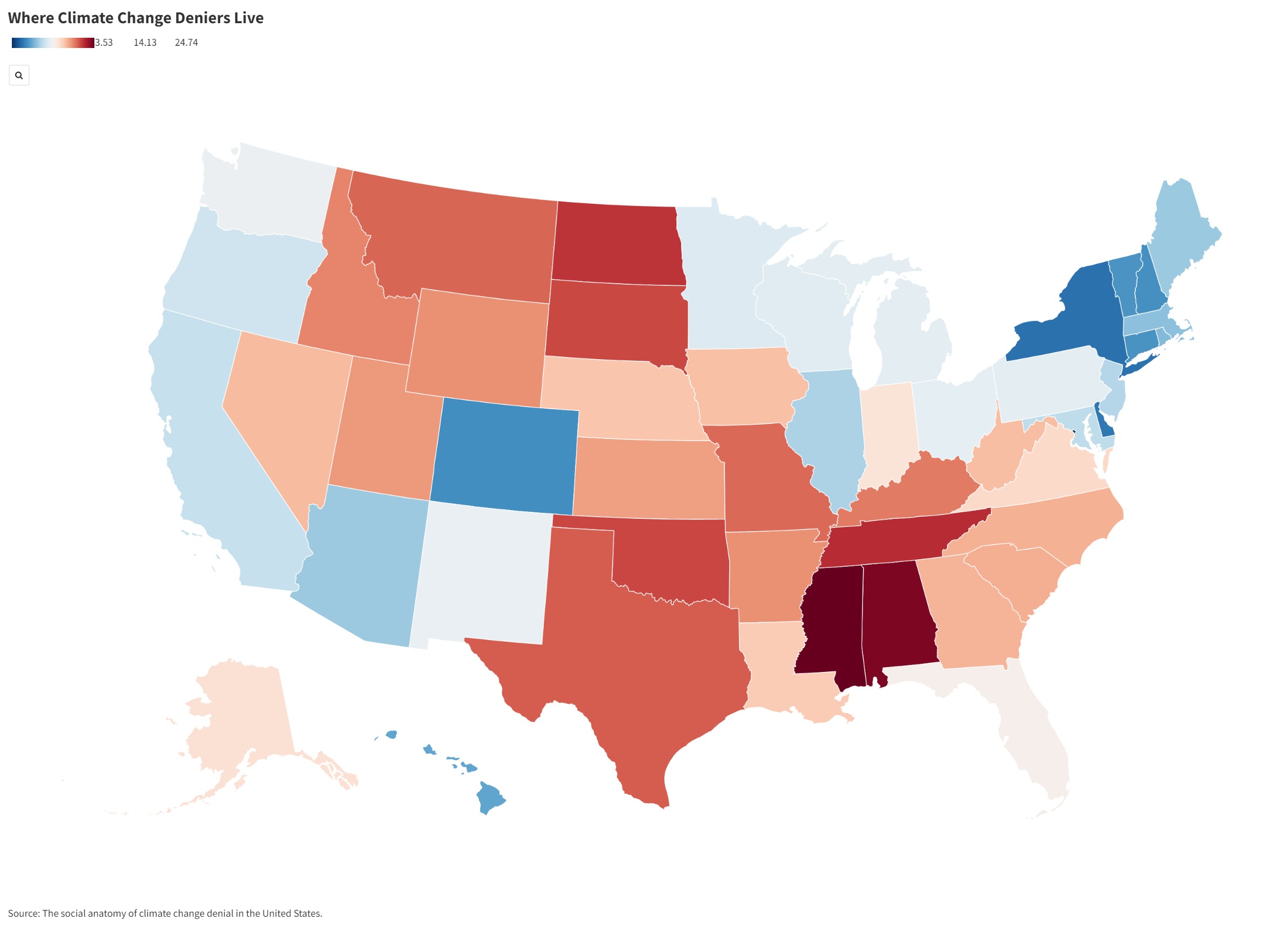 Une carte montre le déni du changement climatique par État américain