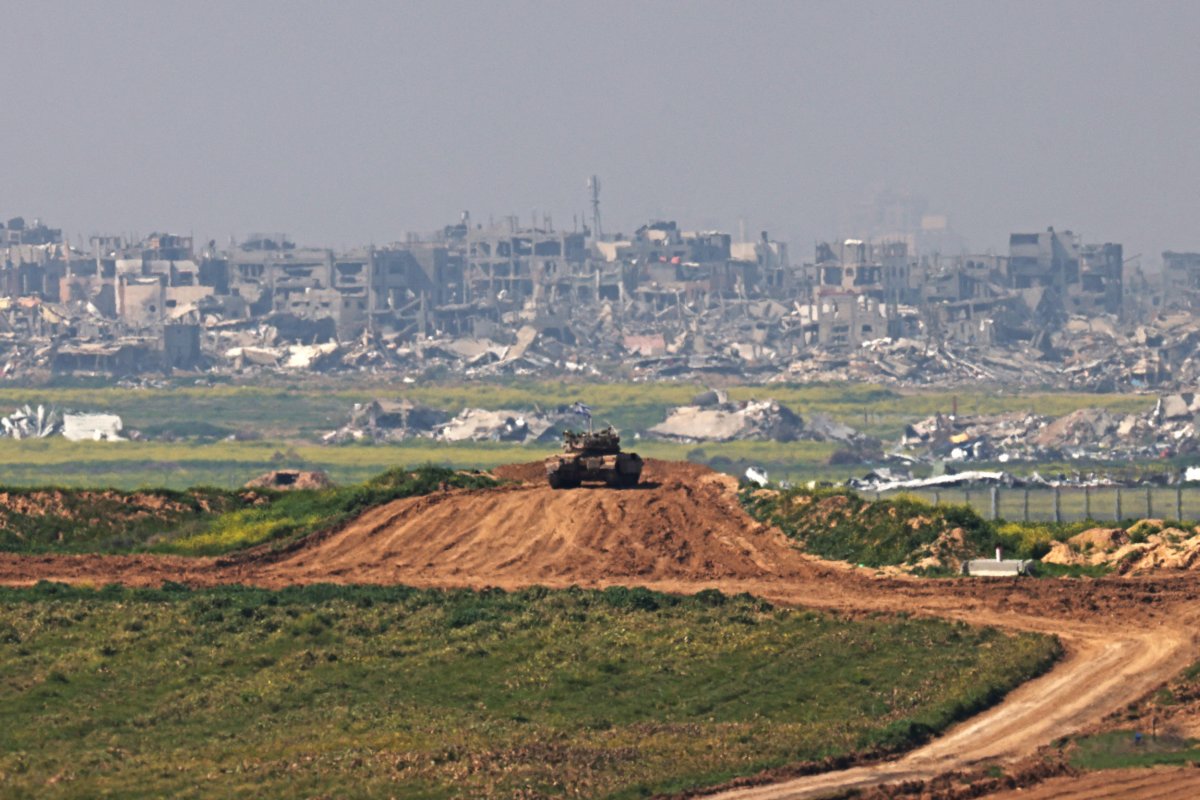 Israeli tank positioned near Gaza Strip fence