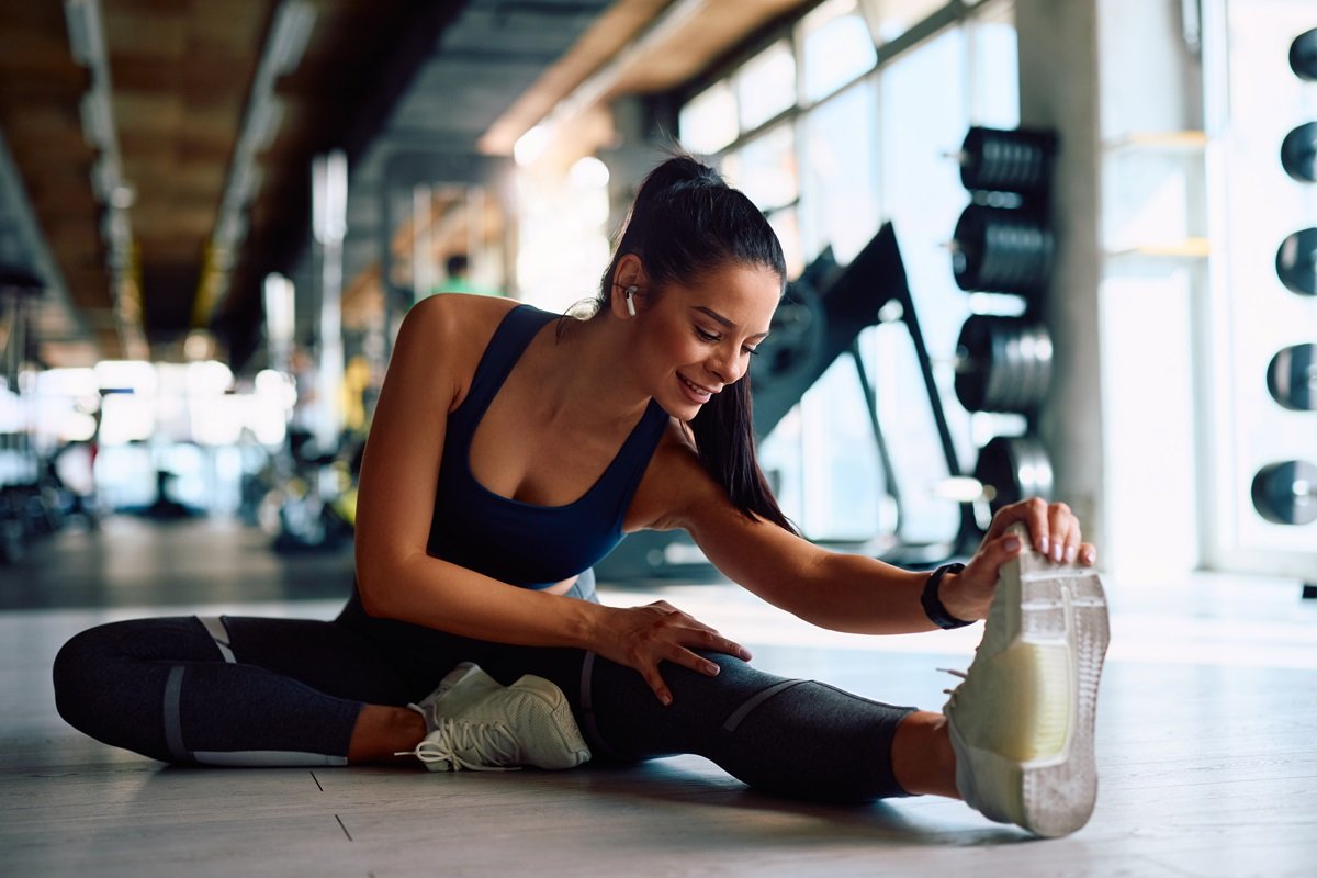 Woman stretching before working out