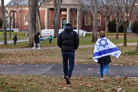 Harvard Yard Israel flag