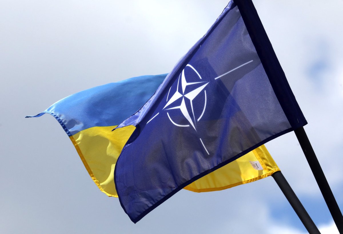 Ukraine and NATO flags in Vilnius Lithuania