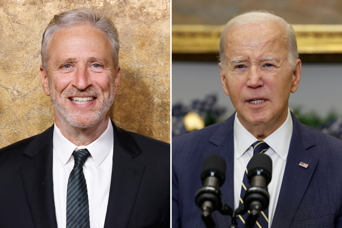 Jon Stewart, 2023 (left). Joe Biden, 2023