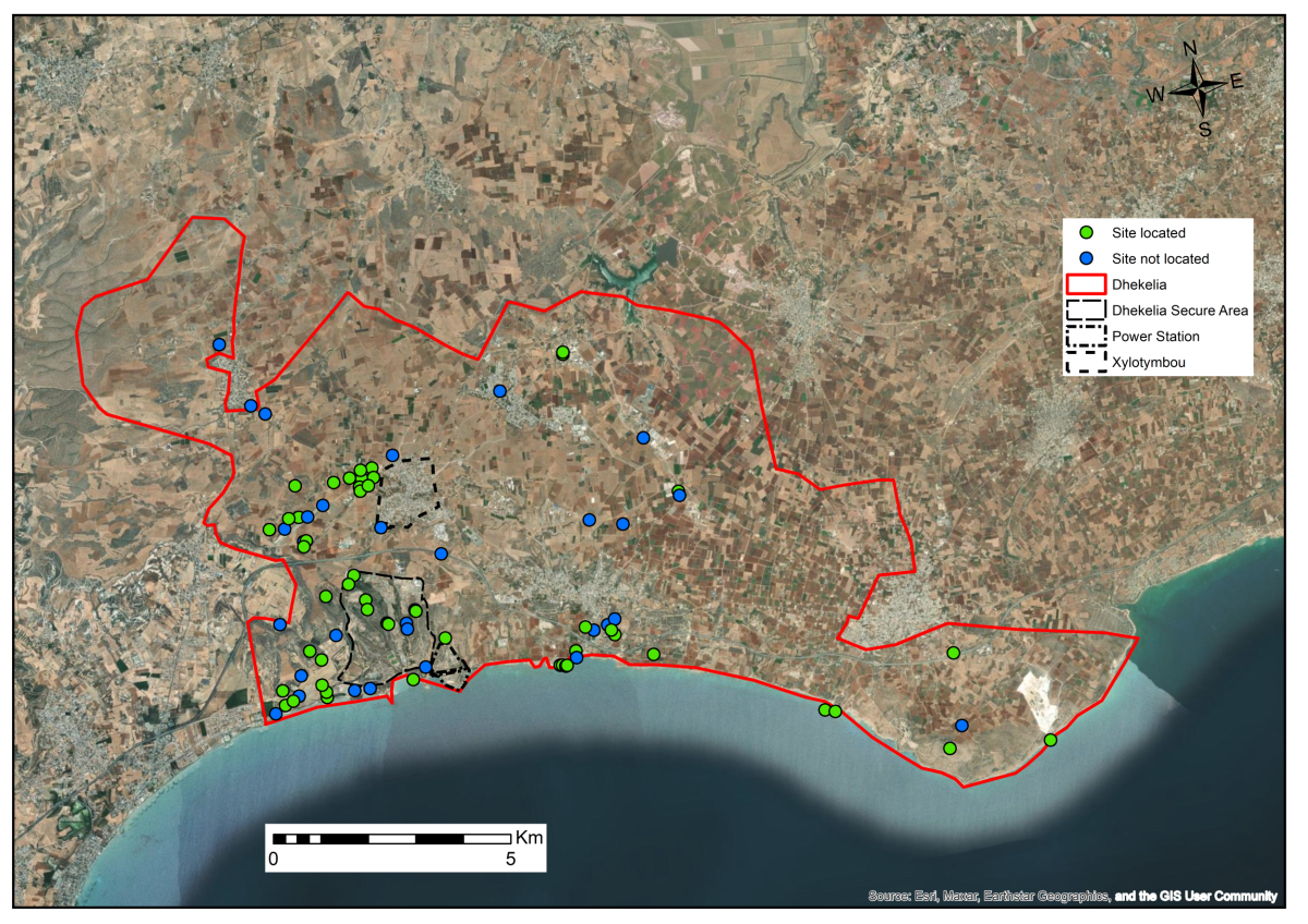 Map showing archaeological sites in Dhekelia