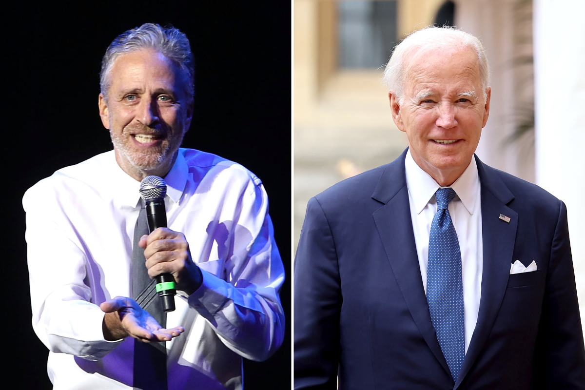 Jon Stewart (left), 2016. Joe Biden, 2023