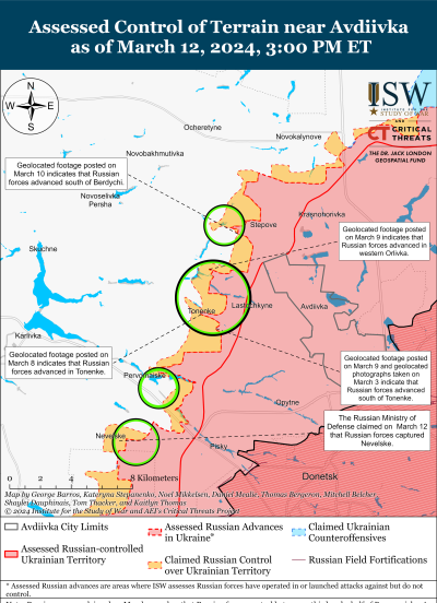 ISW map Avdiivka battlefield March 12 2024