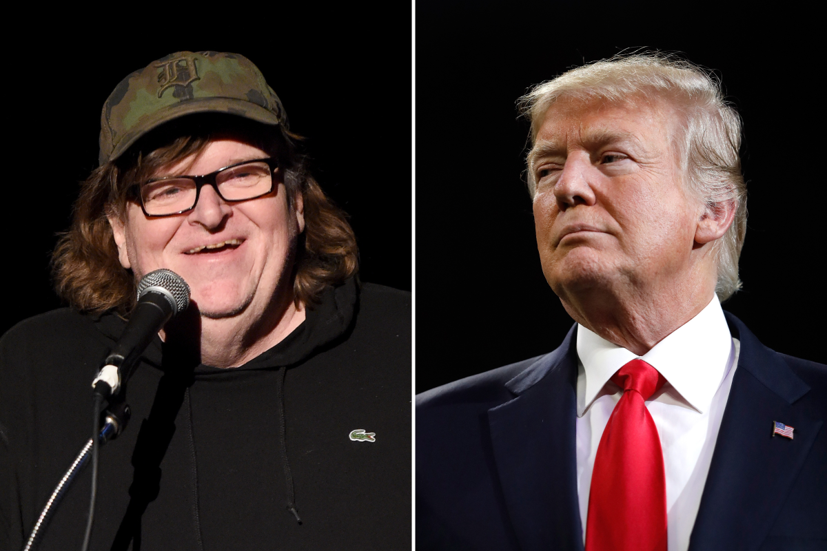 Michael Moore (left), 2015. Donald Trump, 2018