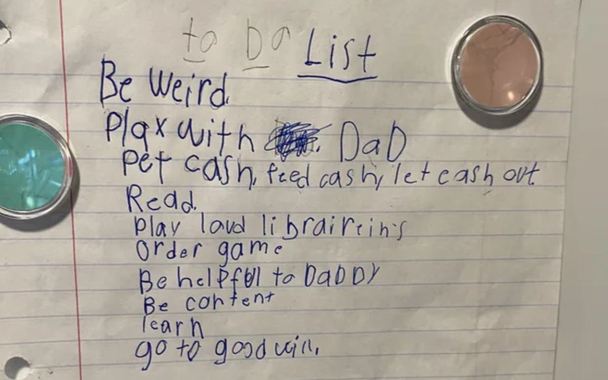 An eight-year-old's to-do list shared online.