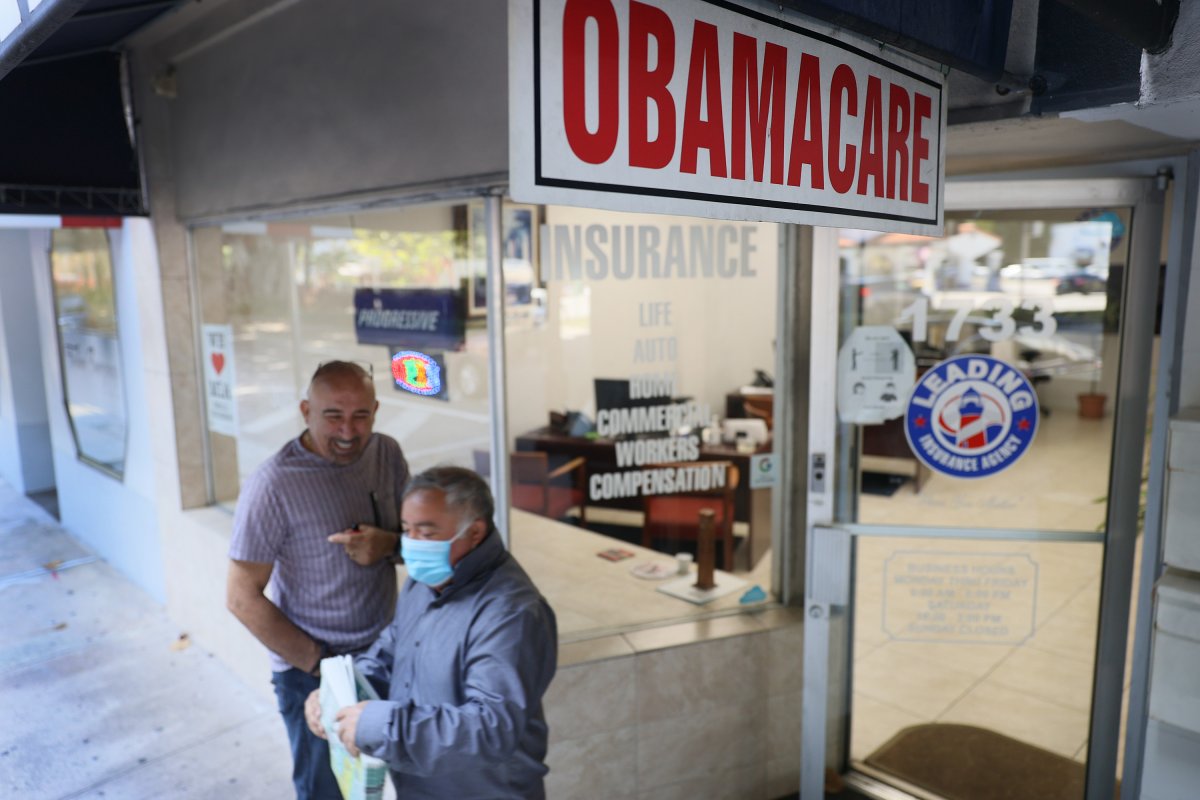 An Obamacare sign is seen 