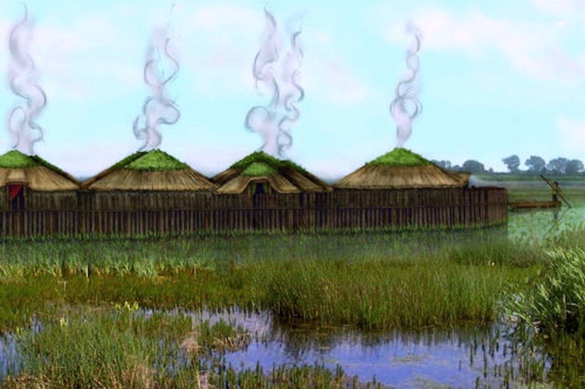 Illustrated reconstruction of a Bronze Age setttlement