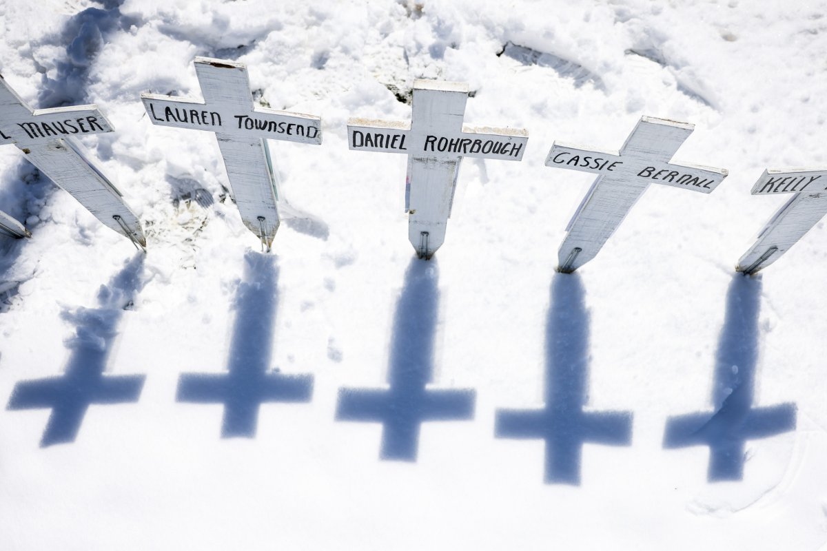 Crosses with the names of victims 