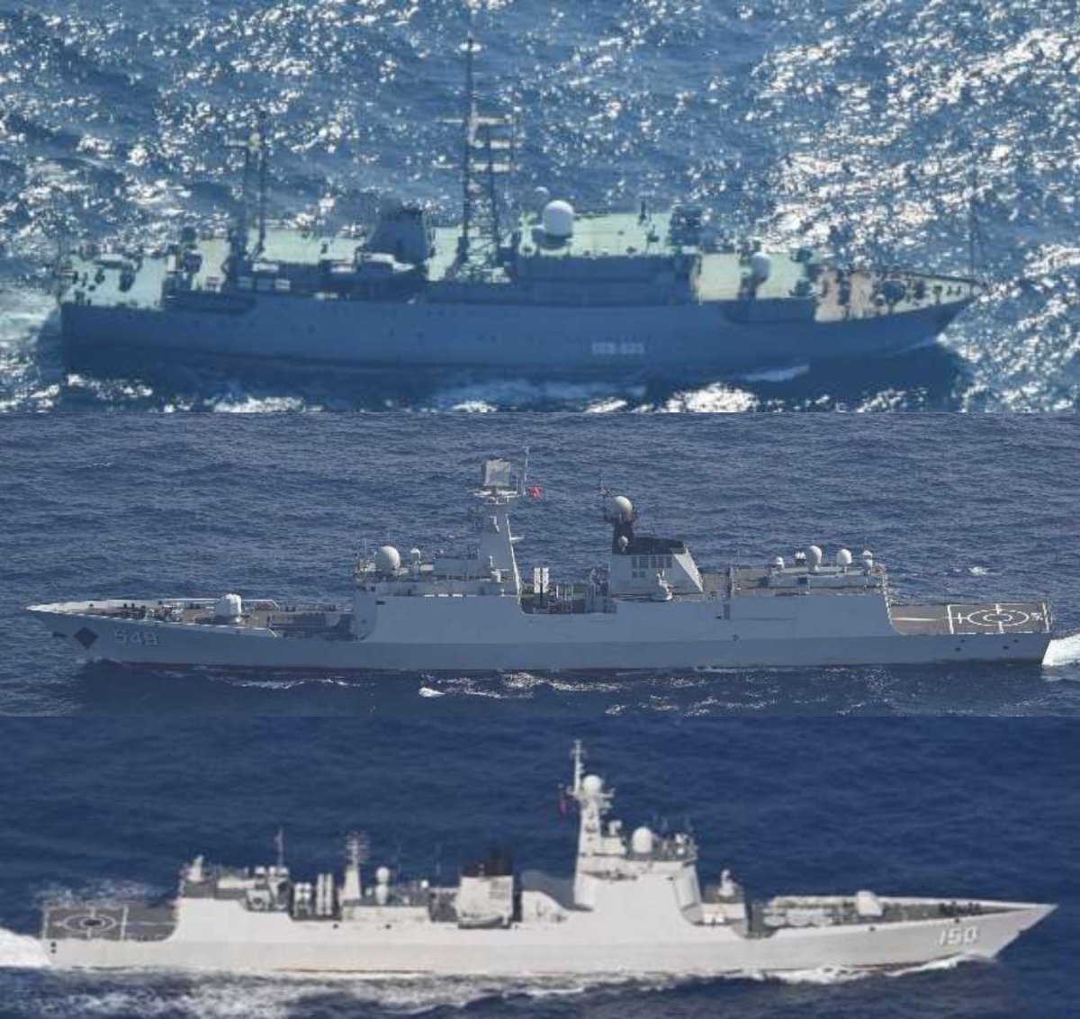 Russian and Chinese Navy Ships On Maneuvers