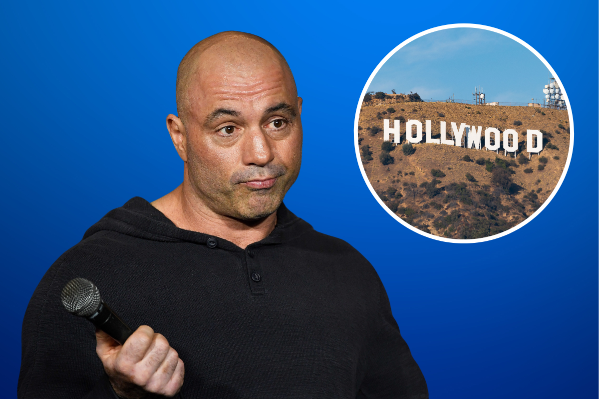 Joe Rogan, 2017. Inset: Hollywood Sign, 2017