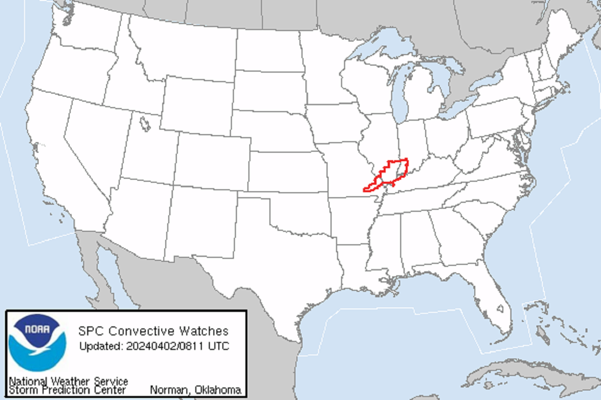 Tornado Map Shows States With Warning in Place