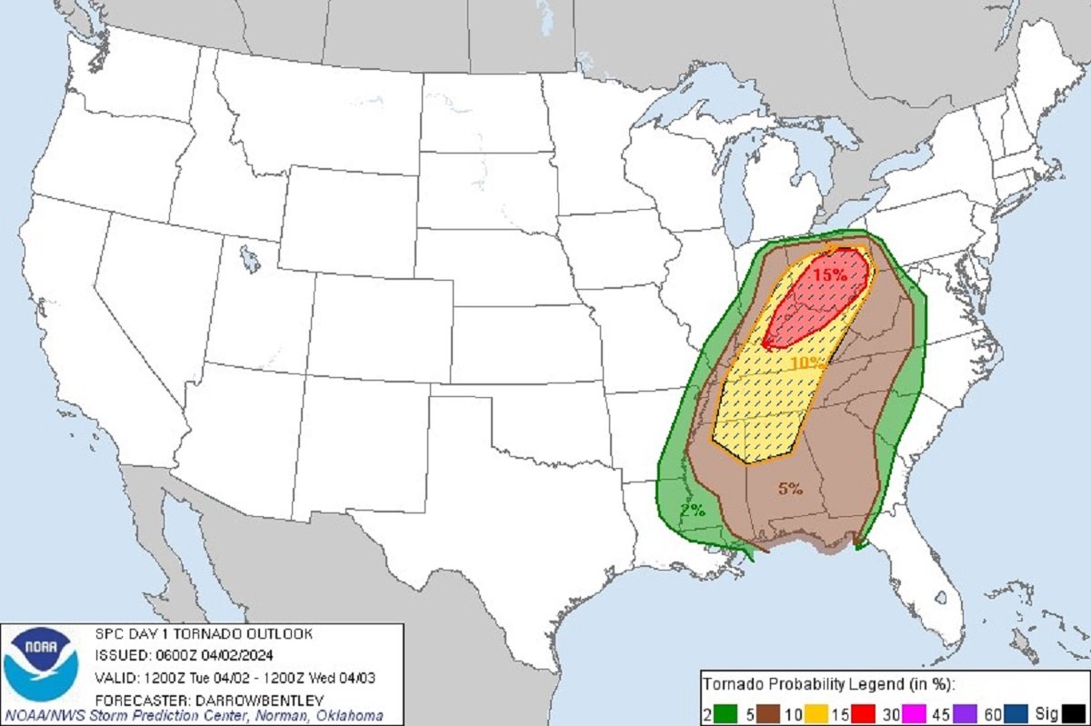 Tornado risk map