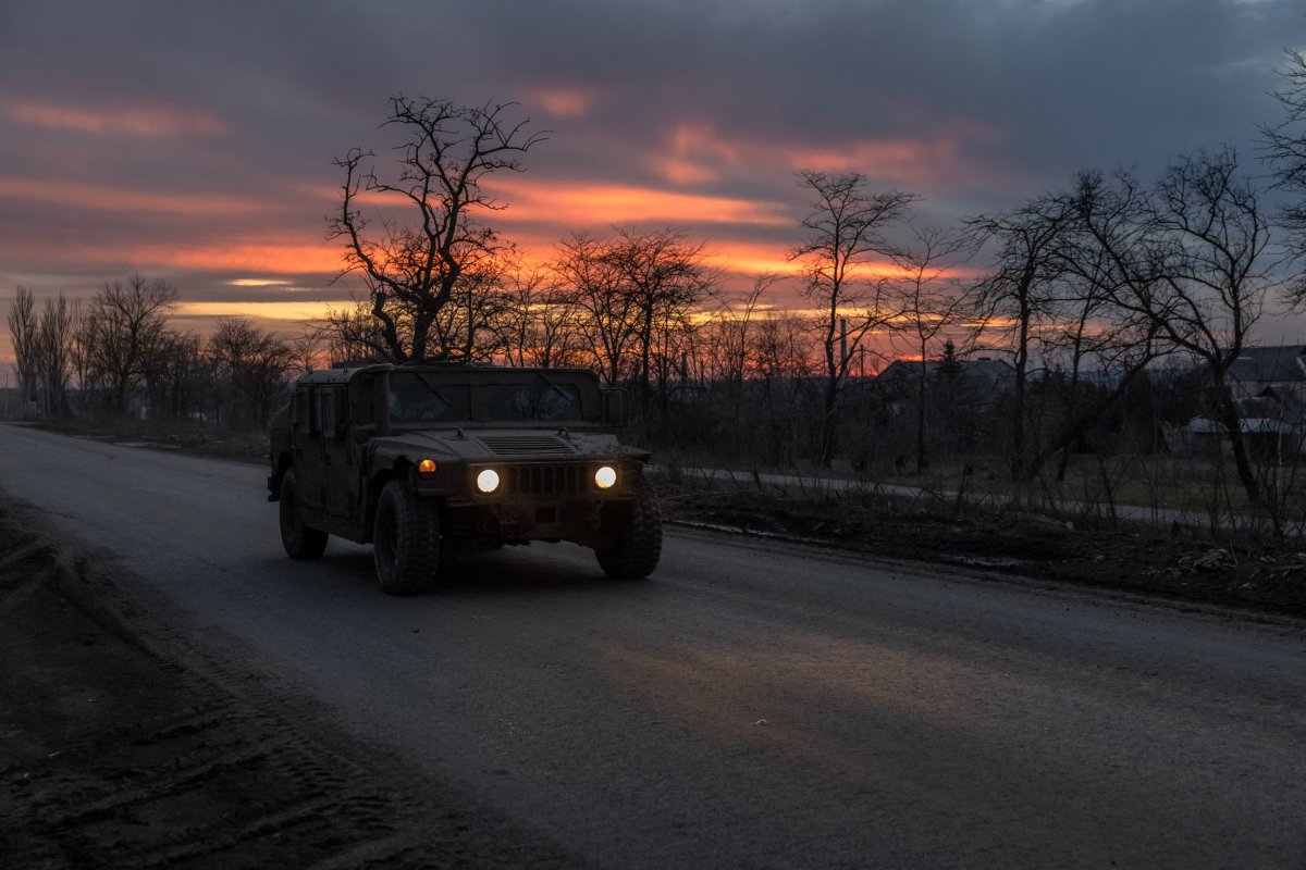Ukraine humvee on a road in Donetsk
