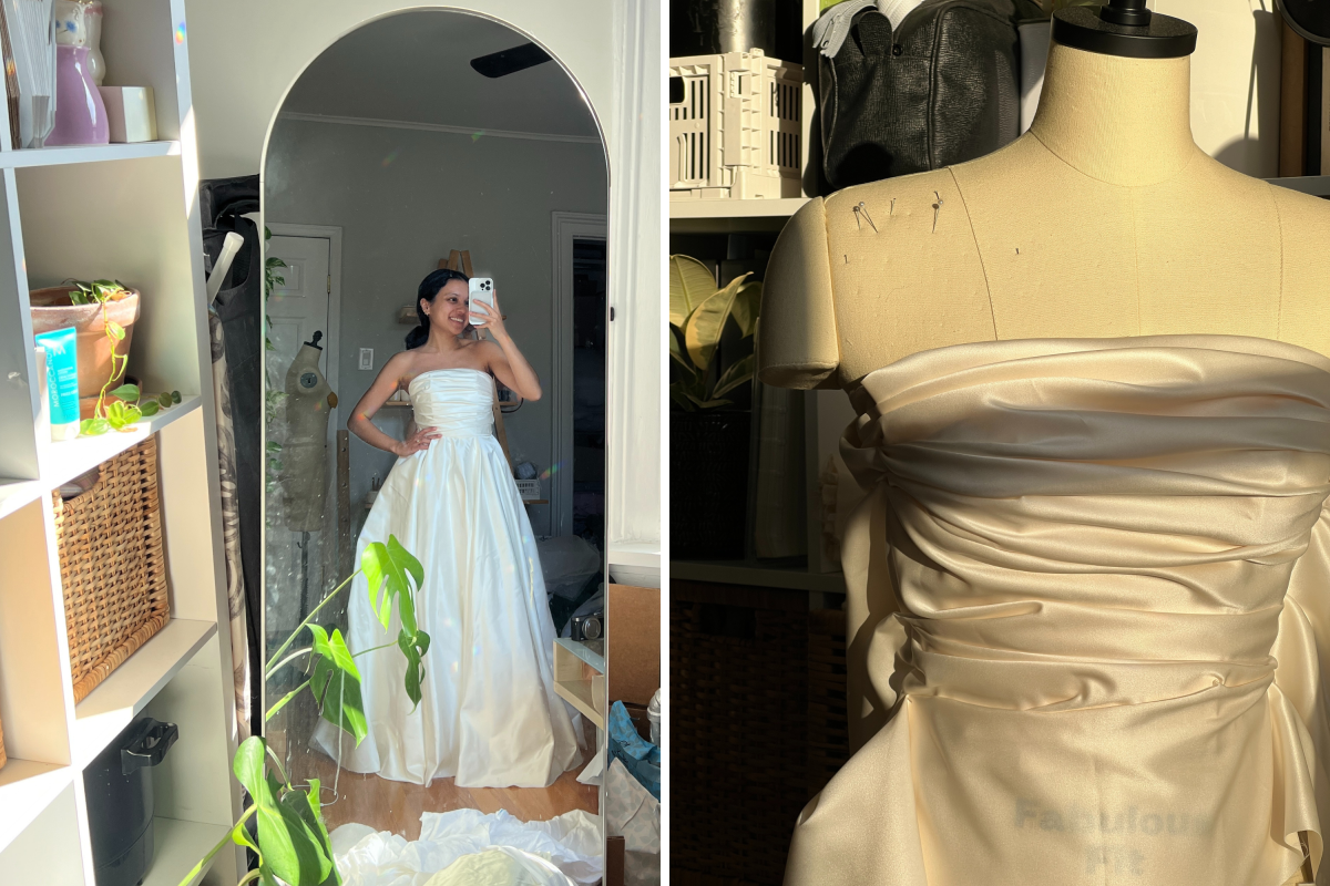 bride makes own wedding dress