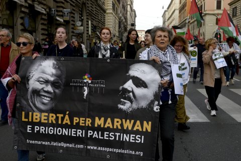 Protest, supporting, Marwan, Barghouti, in, Rome, Italy