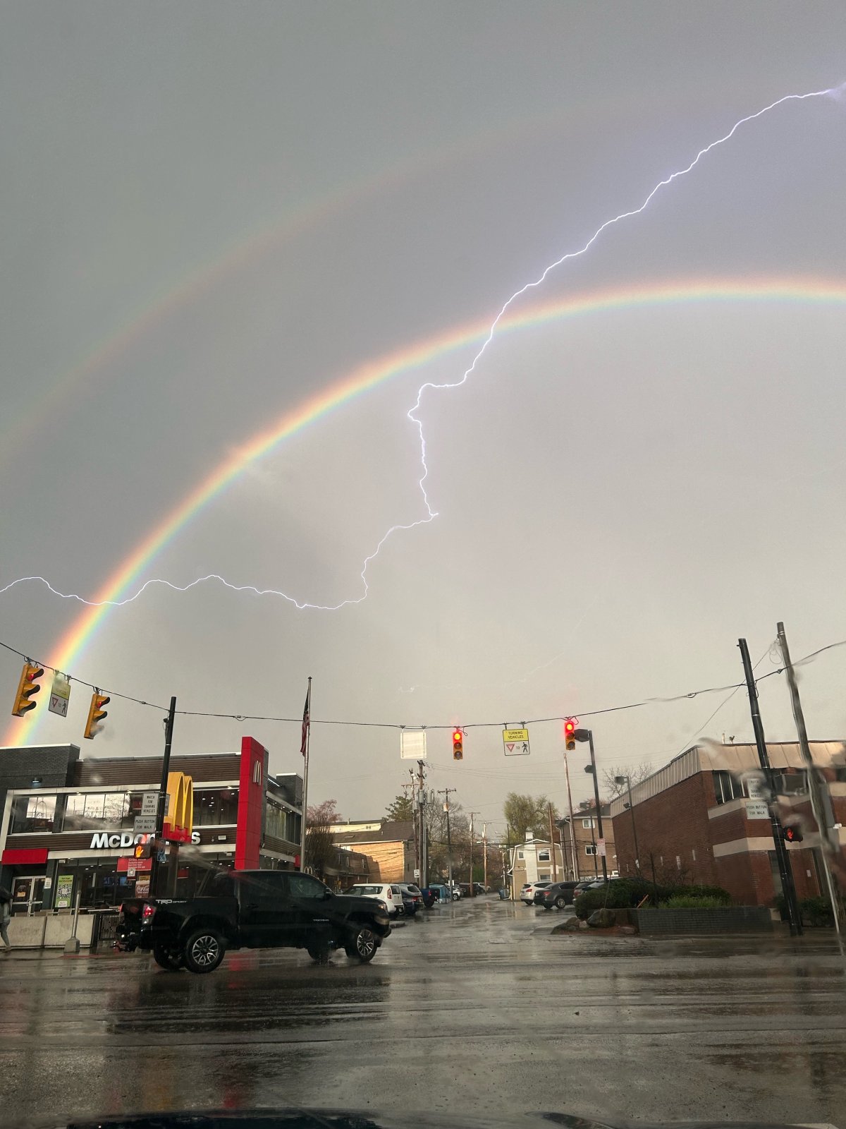 Double rainbow and lightning in Ohio.