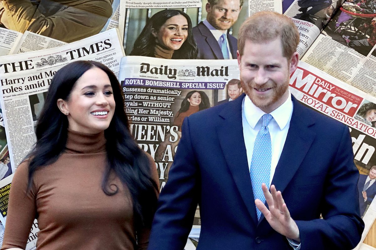 Prince Harry and Meghan With Newspapers