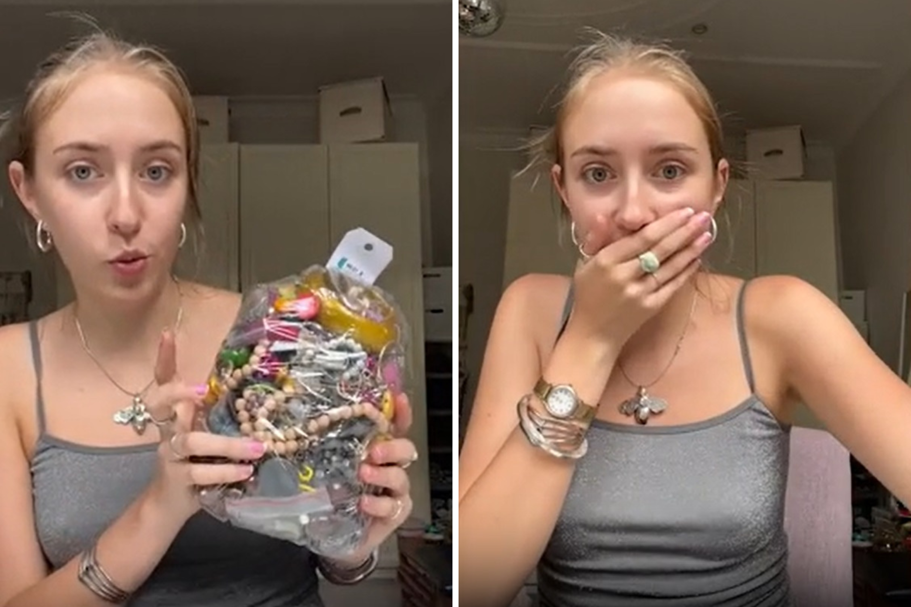 Woman buys  jewelry bag from thrift store—not prepared for what’s inside