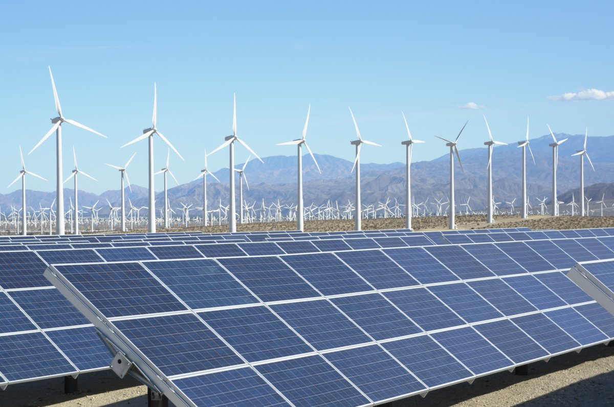 Solar panels and wind turbines, California