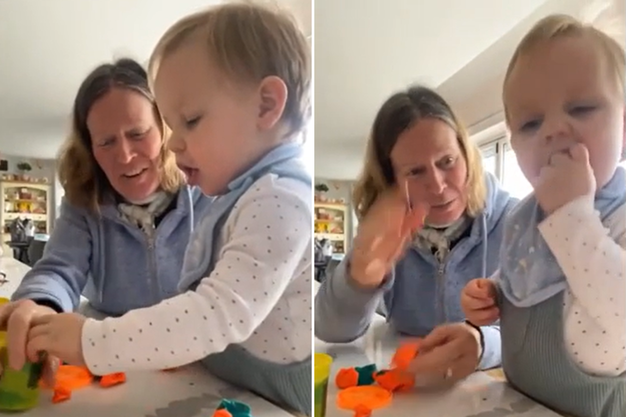 Toddler won’t let grandma stand in way of relentless attempts to eat toy