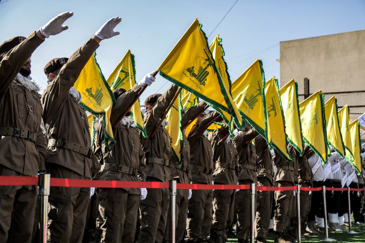 Hezbollah members pictured during funeral in Lebanon