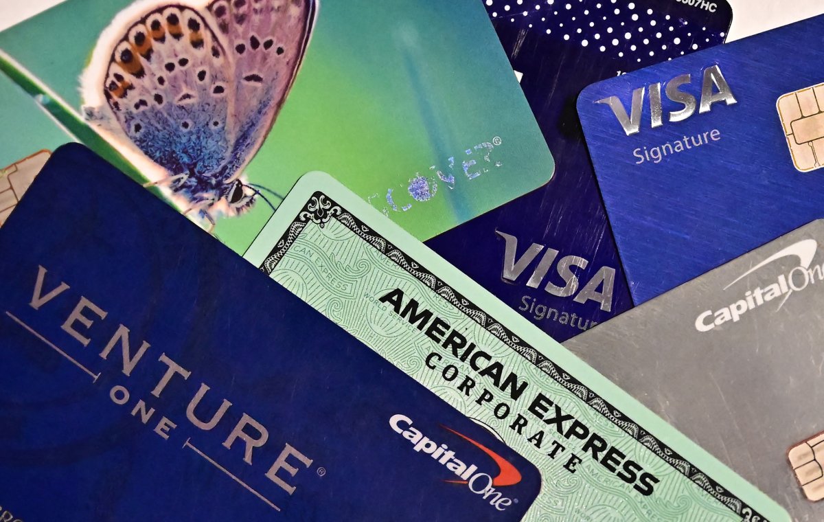 Photo shows a display of credit cards