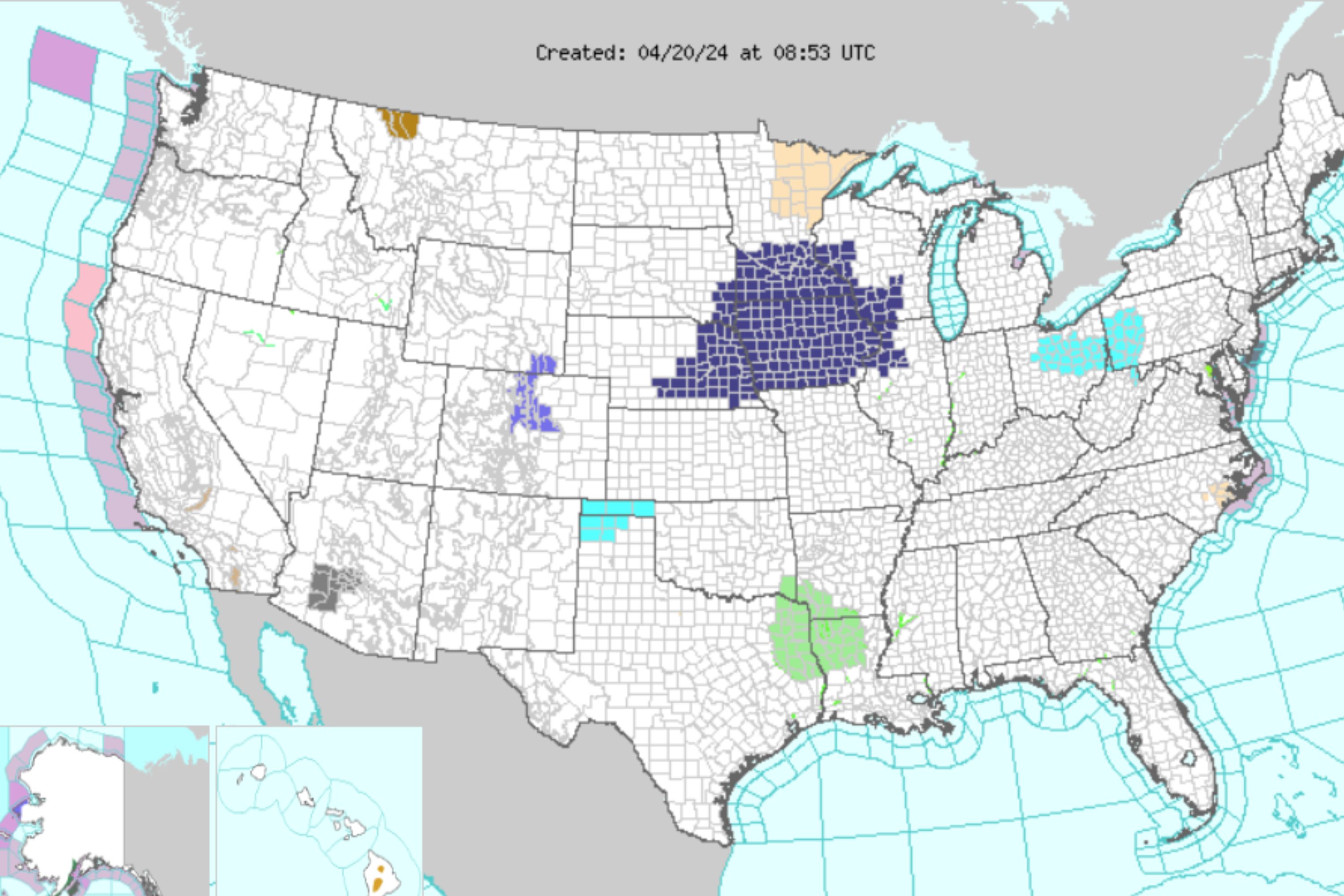 Severe Thunderstorm Map Reveals - National Weather Service Map