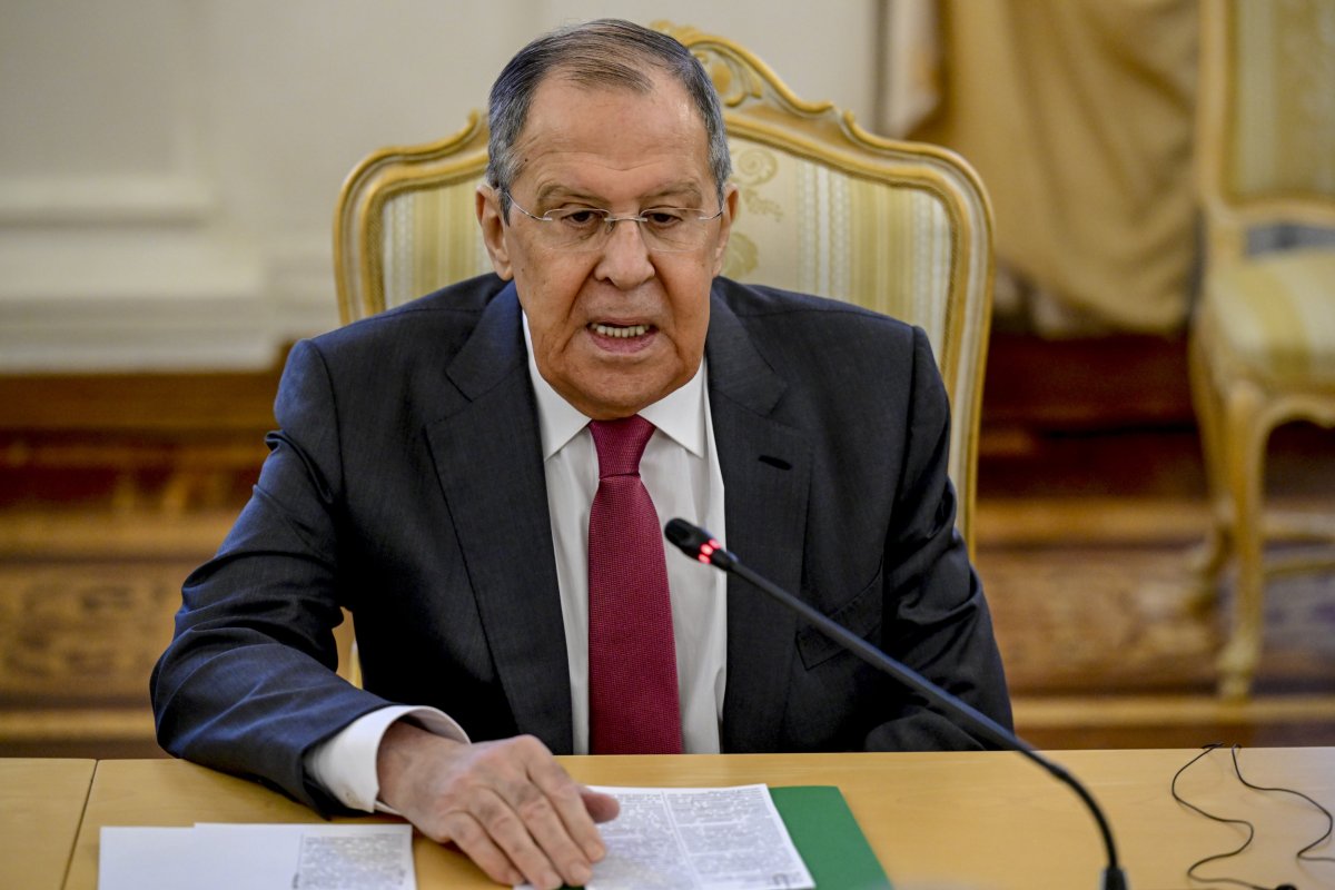 Sergey Lavrov speaks during a Moscow meeting