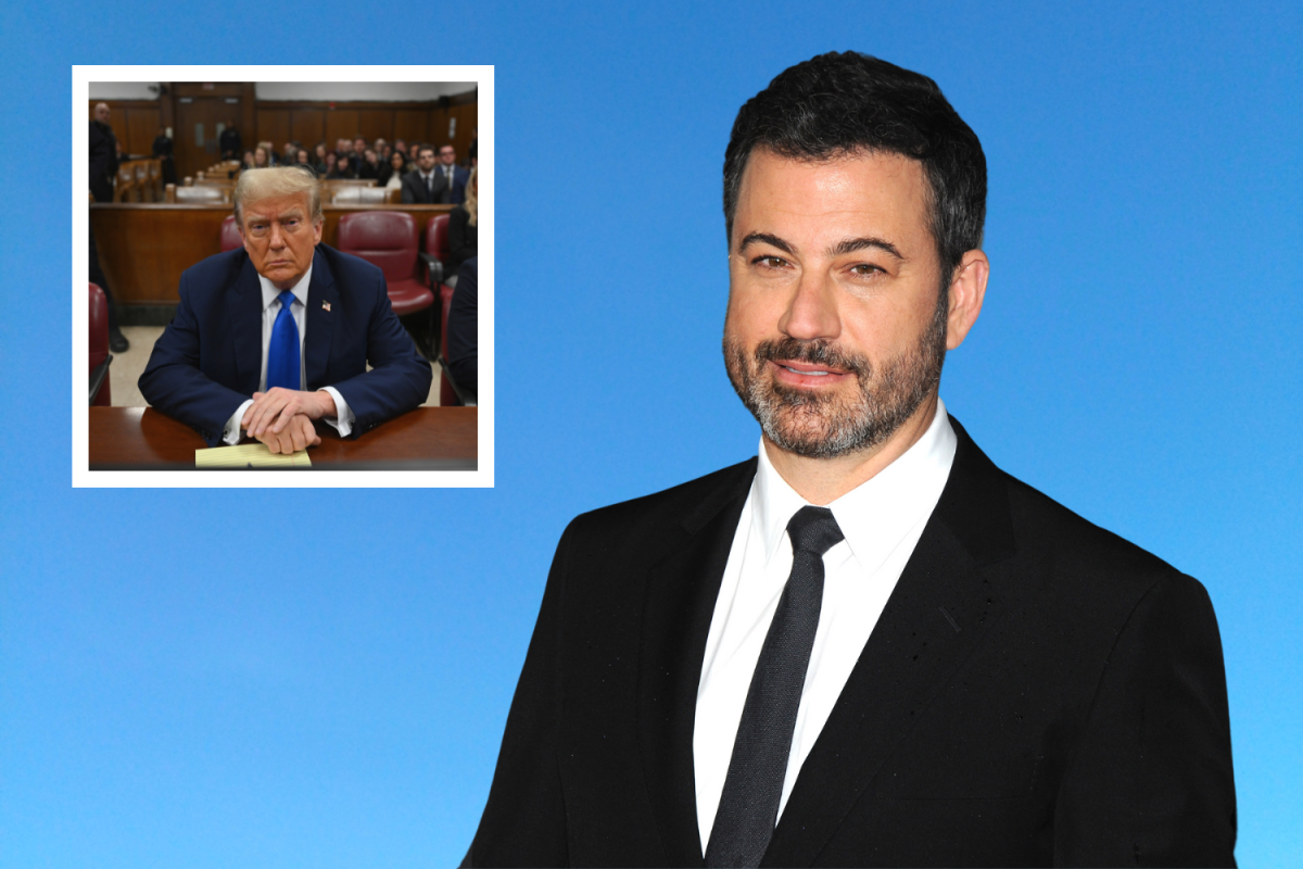 Jimmy Kimmel, 2018. Inset: Donald Trump, 2024