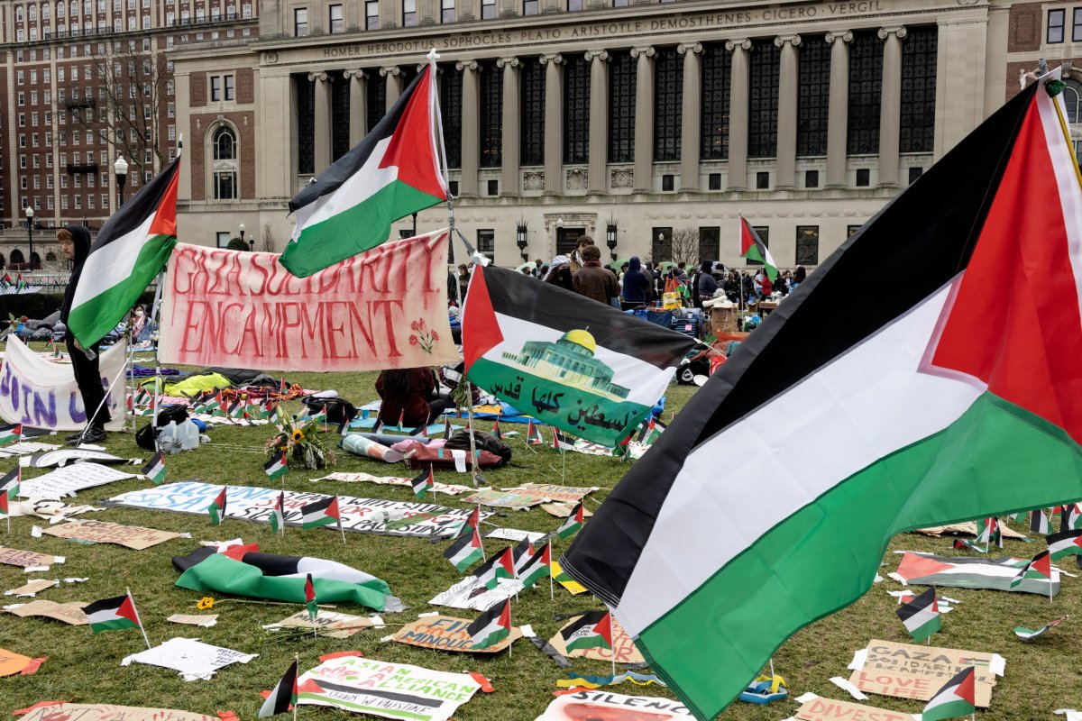 Pro-Palestinian students occupy lawn at Columbia 