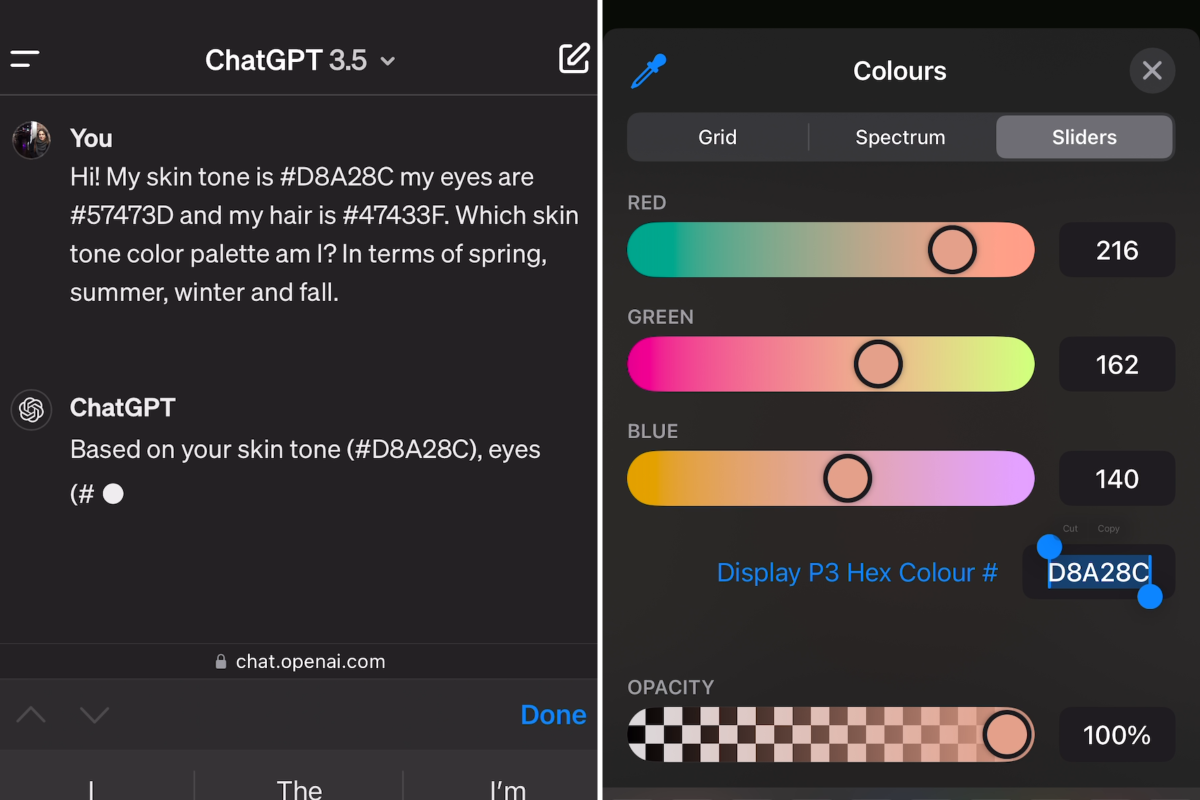 Color analysis screenshots