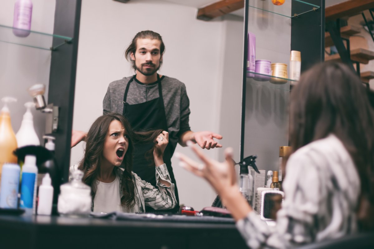 Woman Mirror Unhappy Haircut Stylist