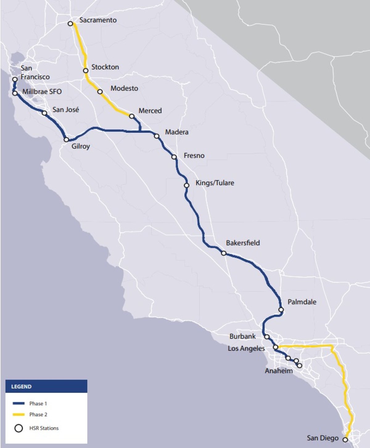 Map showing high speed rail California