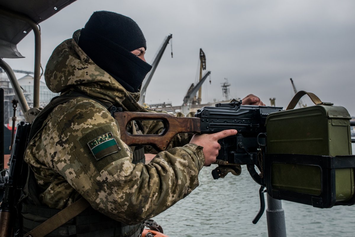 A Ukrainian sea border security force soldier 