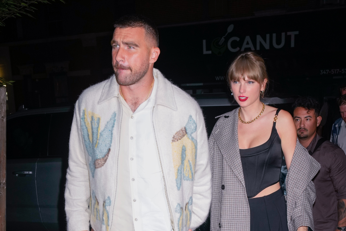 Travis Kelce (left) and Taylor Swift, 2023