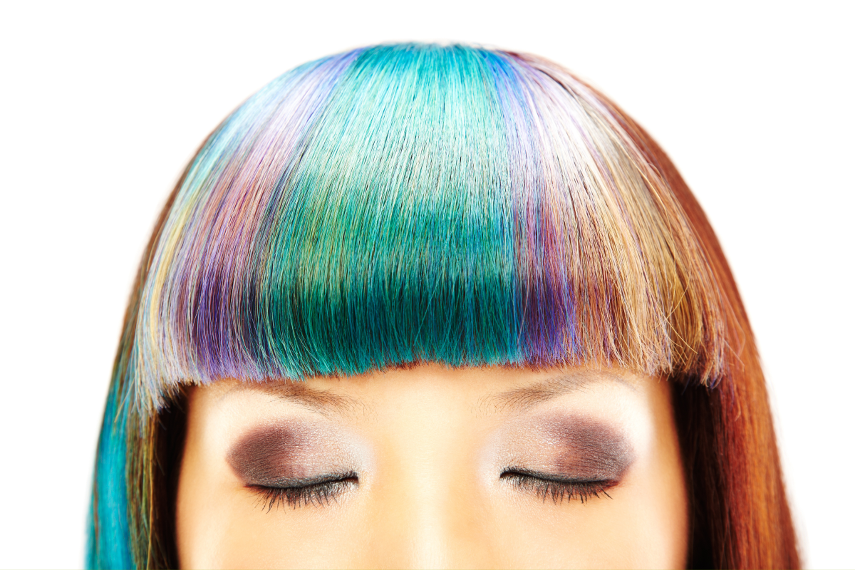 Woman Head With Colorful Dyed Fringe