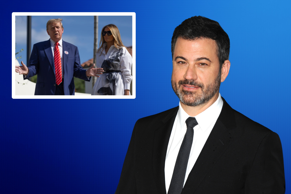 Kimmel, 2018. Inset: Donald and Melania Trump