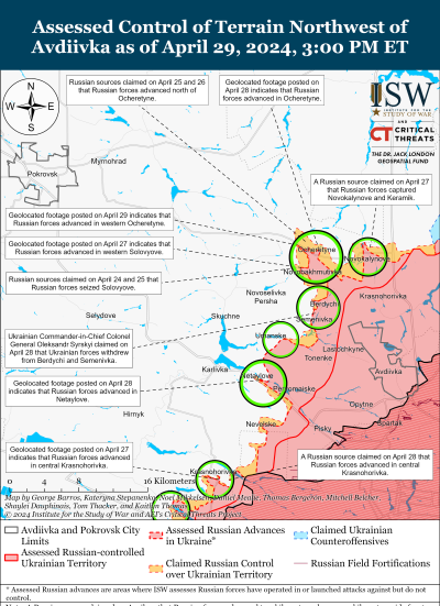 ISW map of Avdiivka area April 29