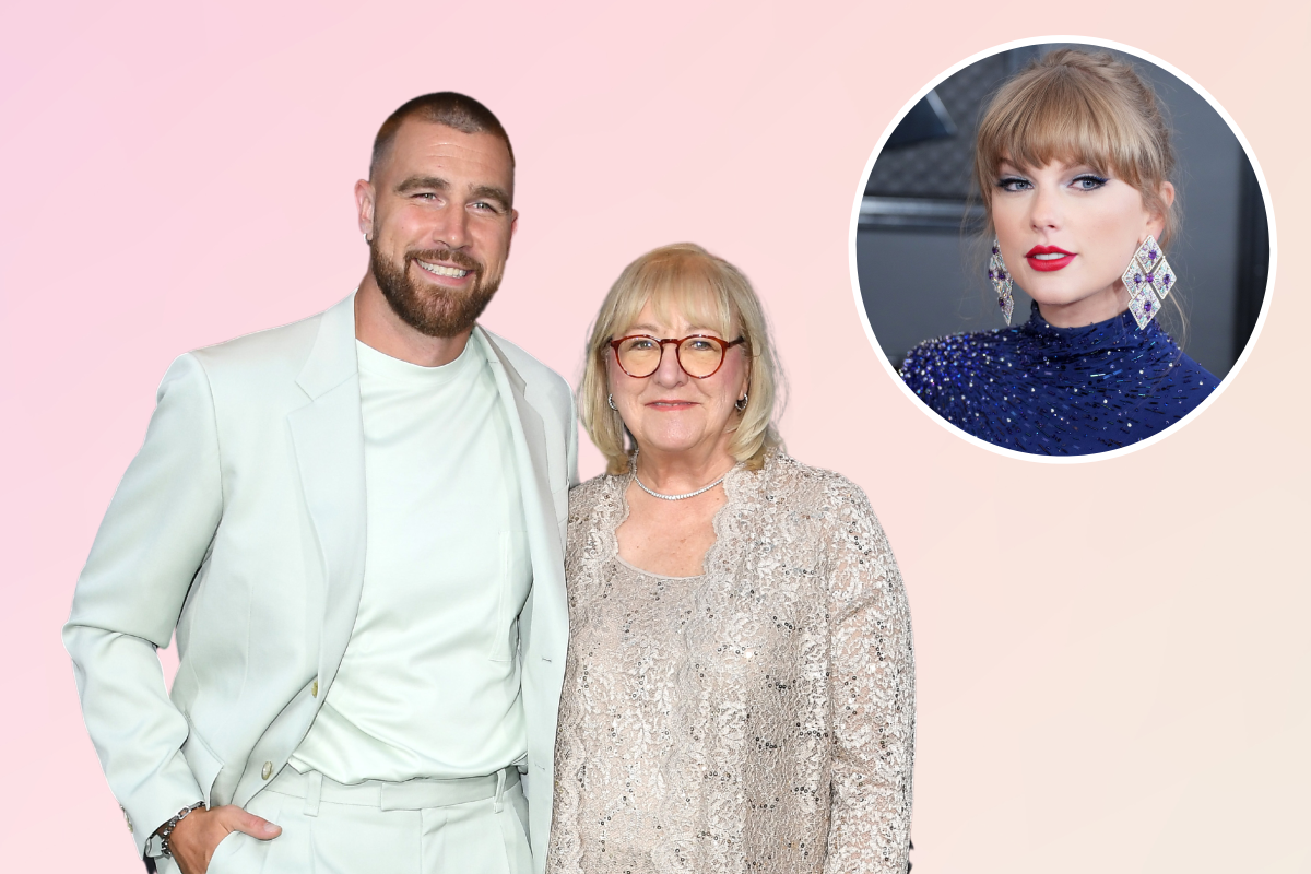 Travis and Donna Kelce. Inset: Taylor Swift