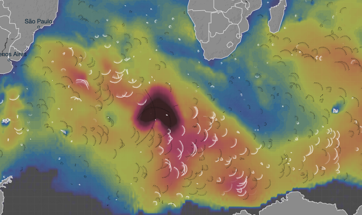Ventusky map showing wave anomaly