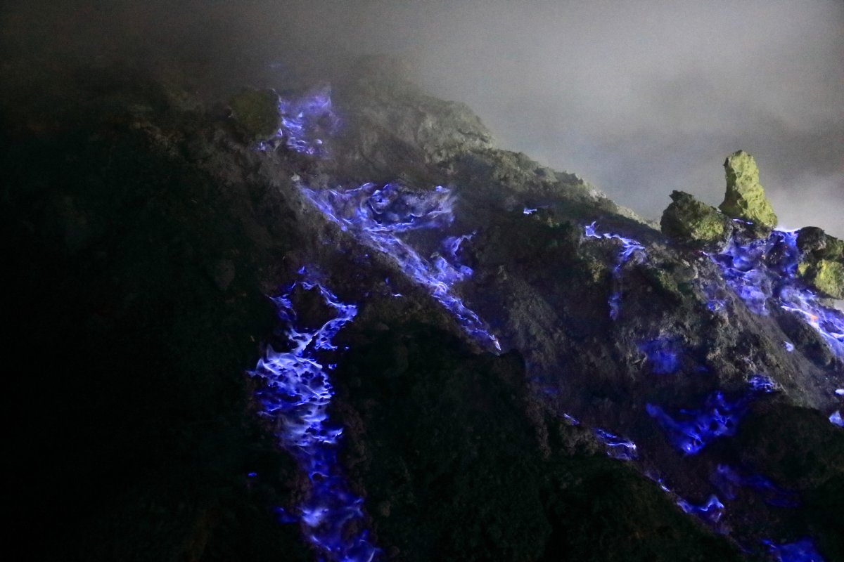 Blue fire at Ijen volcano in Java,Indonesia.