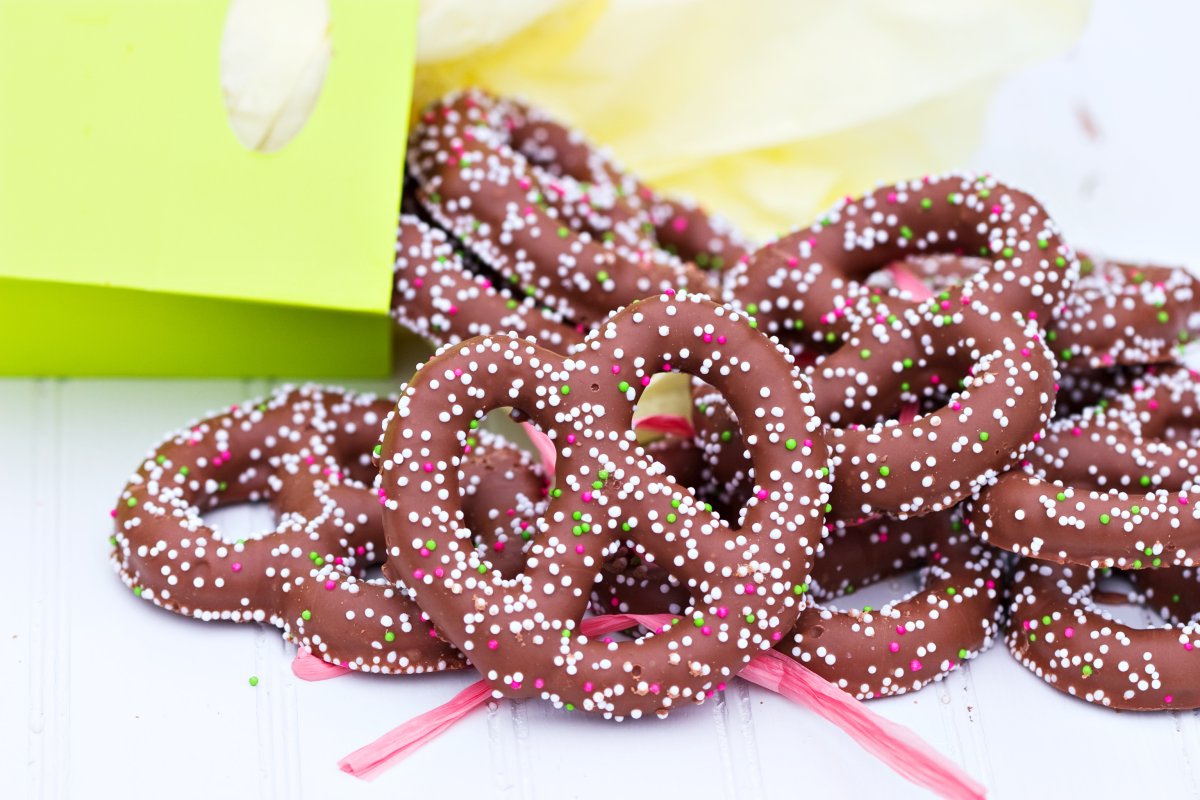 chocolate covered pretzels stock image
