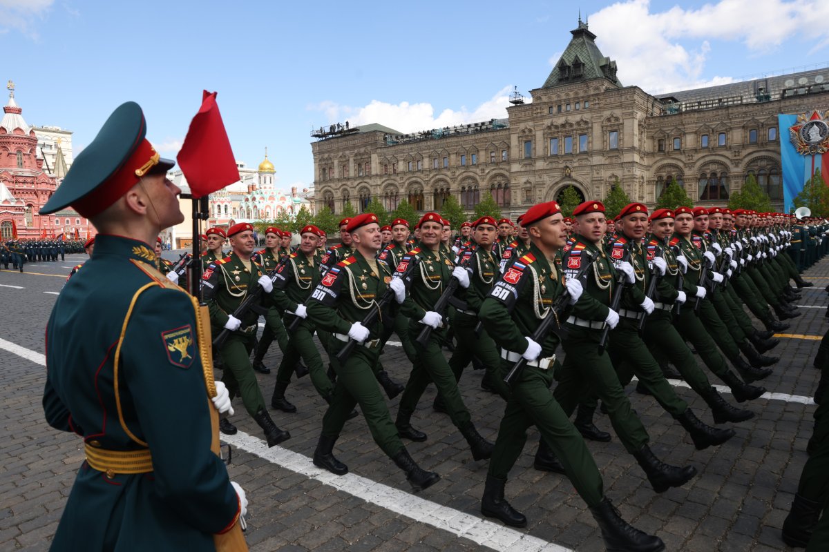 Russian military police marching in Moscow 2024