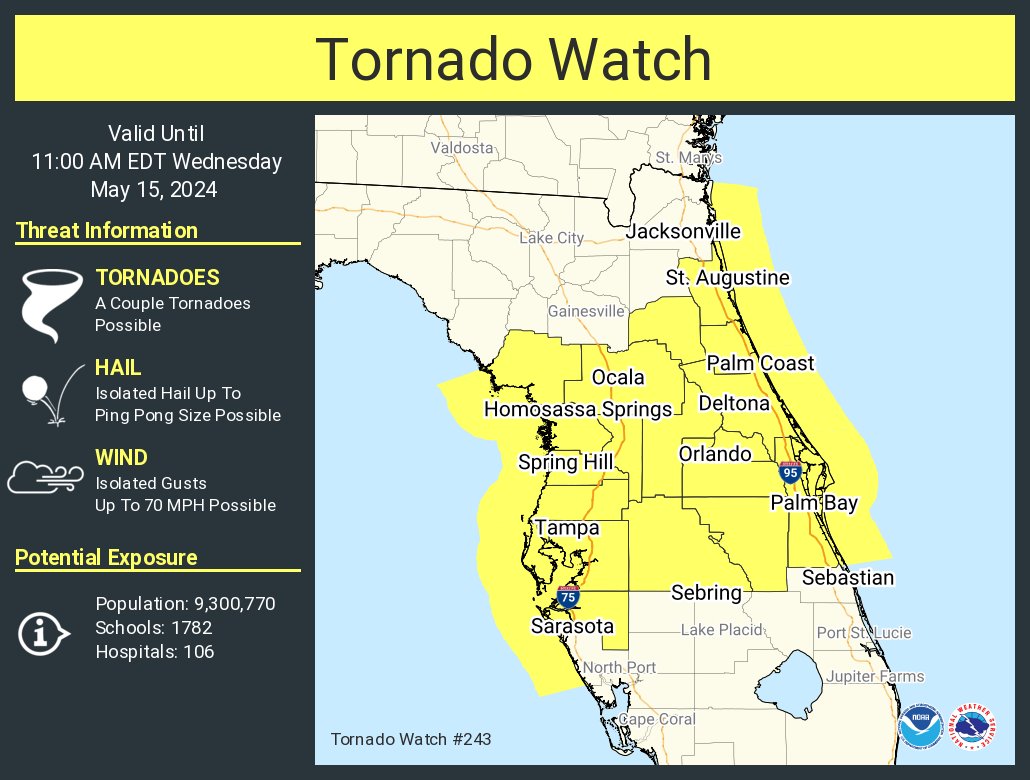 Florida Tornado Watch Map Shows - Tornado Watch Map